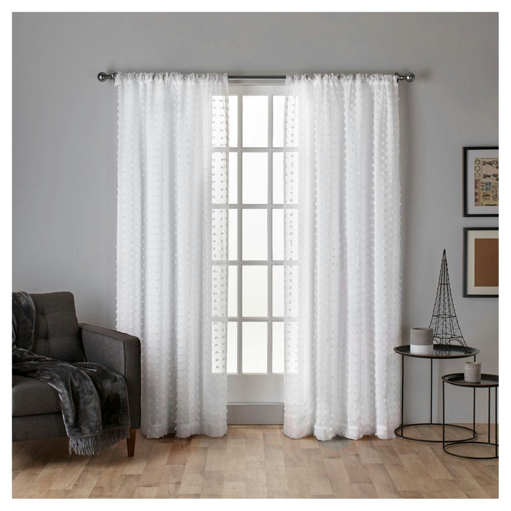 Exclusive Home 96"x54" Spirit Woven Pouf Applique Sheer Rod Pocket Curtain Panel 2-Pack: $19.99 Exclusive Home 96"x54" Spirit Woven Pouf Applique Sheer Rod Pocket Curtain Panel 2-Pack: $19.99