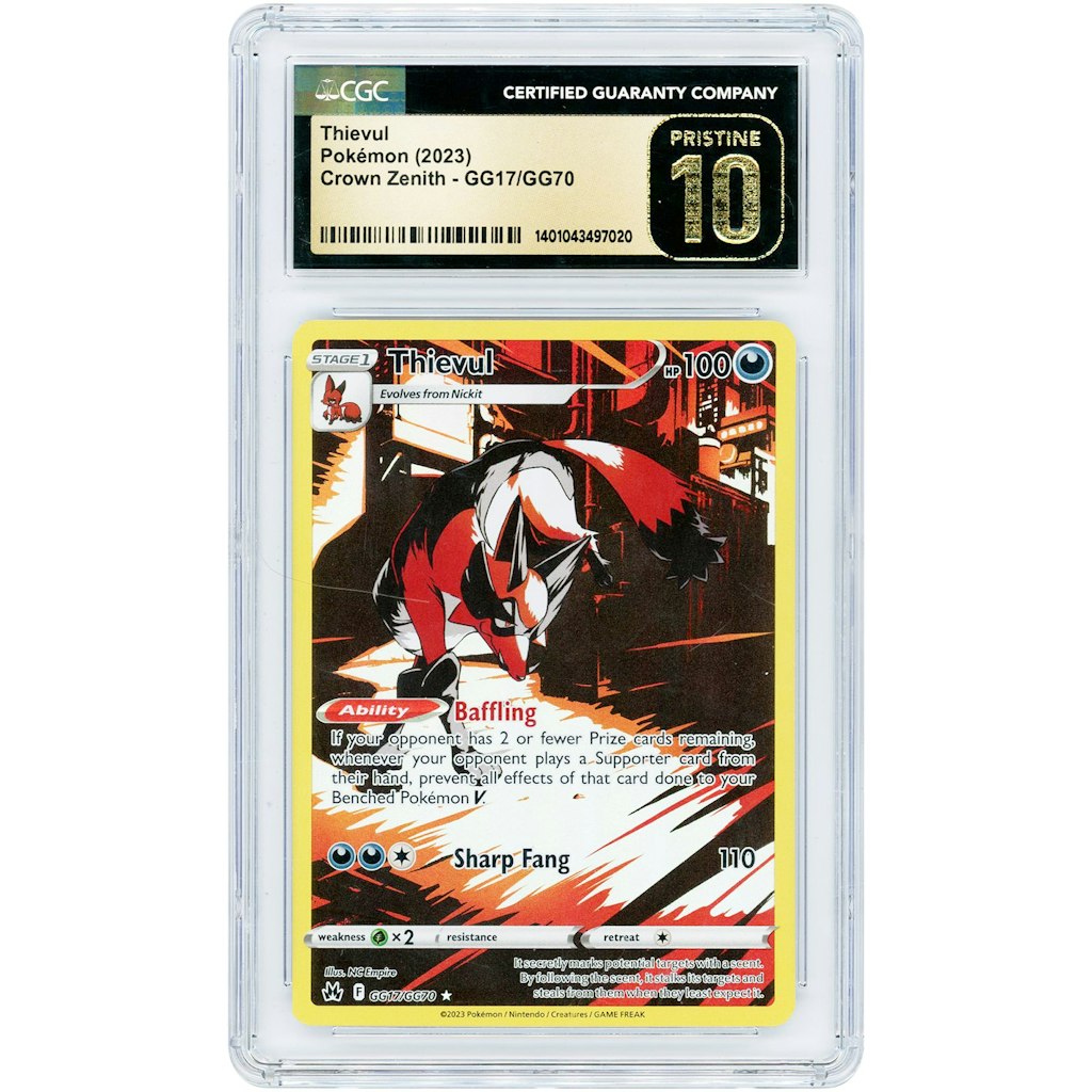 Thievul 2023 Pokemon Crown Zenith Galarian Gallery #GG17 CGC 10 Card: $74.99 Thievul 2023 Pokemon Crown Zenith Galarian Gallery #GG17 CGC 10 Card: $74.99