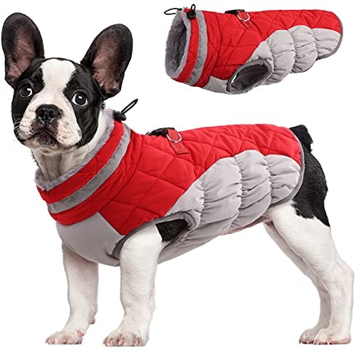 Fuamey Fleece Dog Winter Jacket with Harness: $30.59