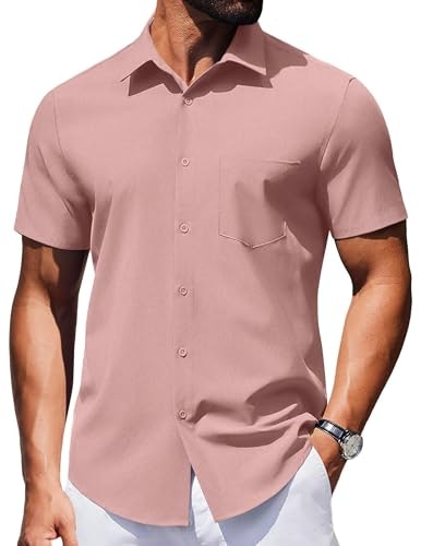 Coofandy Men's Short Sleeve Casual Textured Dress Shirt: $14.98