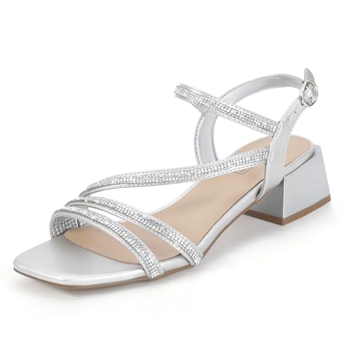 IDIFU Rhinestone Low Block Heeled Sandals: $38.99