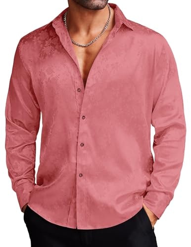 Coofandy Men's Floral Satin Jacquard Dress Shirt: $23.98