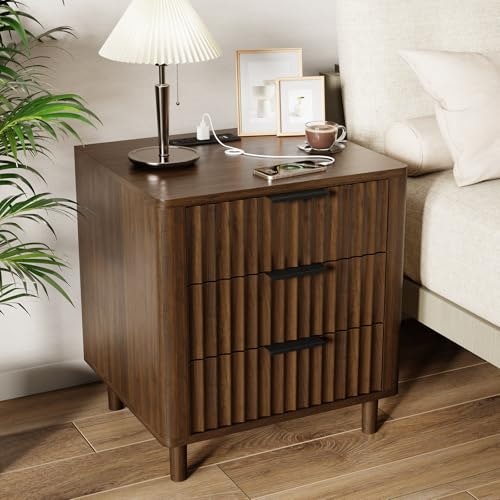 CozyMine 3-Drawer Fluted Nightstand with Charging Station: $123.49 CozyMine 3-Drawer Fluted Nightstand with Charging Station: $123.49