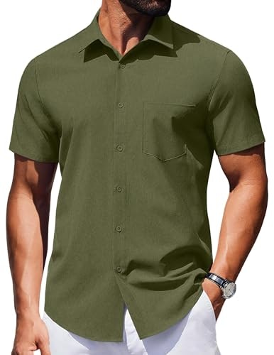 Coofandy Men's Wrinkle-Free Short Sleeve Button-Down Shirt: $19.98