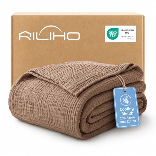 Riliho 90"x90" Queen Cotton-Bamboo Cooling Muslin Blanket: $41.98 Riliho 90"x90" Queen Cotton-Bamboo Cooling Muslin Blanket: $41.98