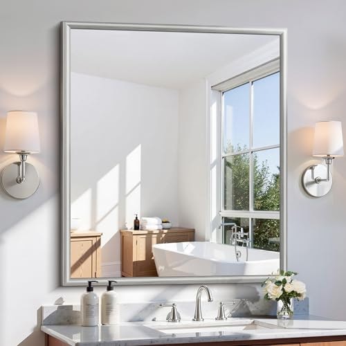 Nimury 36x42-inch Brushed Silver Rectangular Bathroom Mirror: $139.99 Nimury 36x42-inch Brushed Silver Rectangular Bathroom Mirror: $139.99
