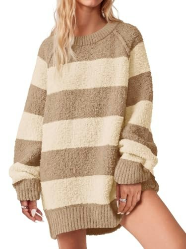 Saodimallsu Women's Oversized Striped Fuzzy Crew Neck Sweater: $28.97 Saodimallsu Women's Oversized Striped Fuzzy Crew Neck Sweater: $28.97