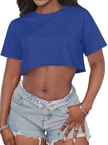Women's Short Sleeve Crew Neck Oversized Crop Top: $8.49 Women's Short Sleeve Crew Neck Oversized Crop Top: $8.49