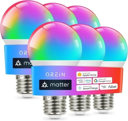 Orein A19 Matter Smart RGBTW Light Bulb 6-Pack: $33.97 Orein A19 Matter Smart RGBTW Light Bulb 6-Pack: $33.97