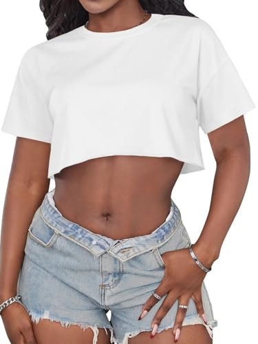 Women's Short Sleeve Crew Neck Cropped T-Shirt: $6.79 Women's Short Sleeve Crew Neck Cropped T-Shirt: $6.79