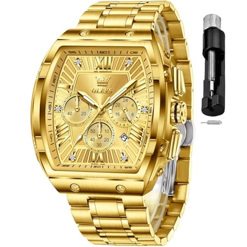 Olevs Gold Men's Chronograph Stainless Steel Dress Watch: $42.21