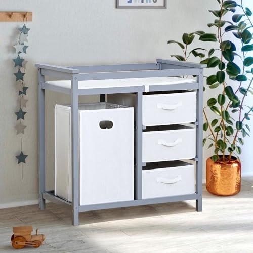 GarveeLife Wooden Baby Changing Table with Dresser and Hamper: $108.80