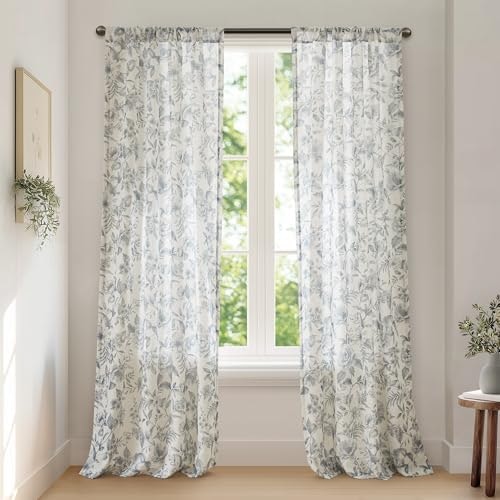 Madison Park Linen Floral Window Curtains 2-Panel Set 42x84-inch: $18.42