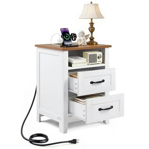 Vevor Farmhouse 18-inch Nightstand with Charging Station: $62.90