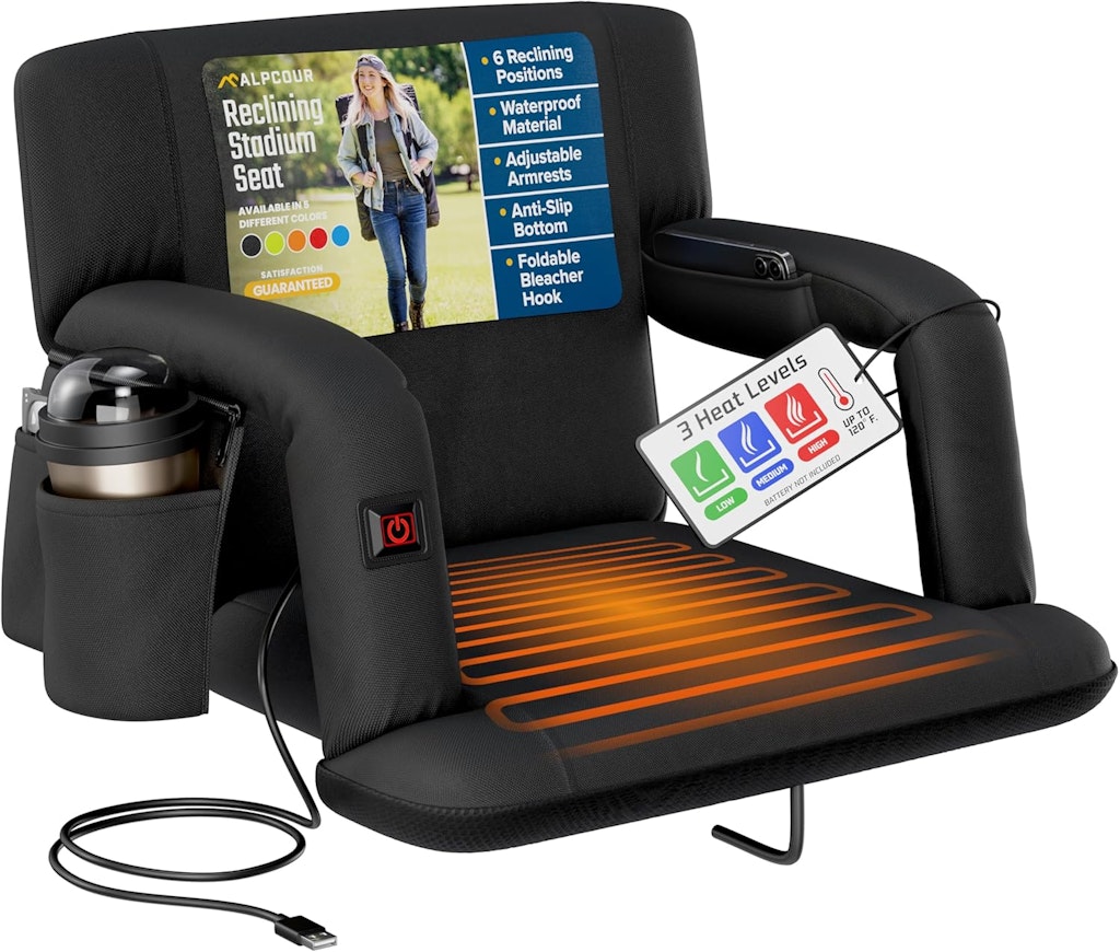 Alpcour Heated Reclining Stadium Seat: 21" for $48, 25" for $54
