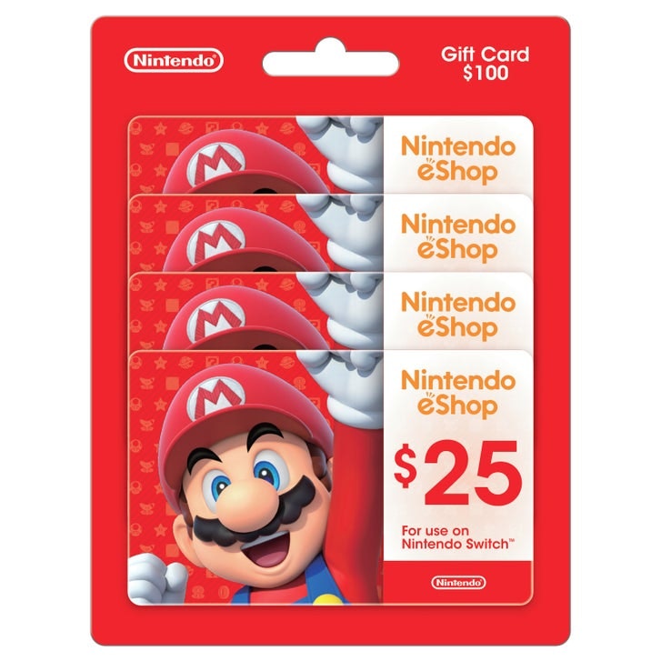 Four $25 Nintendo eShop Gift Cards: $90 Four $25 Nintendo eShop Gift Cards: $90