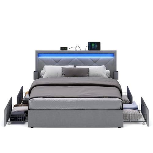 Vasagle Queen Bed Frame with 4 Storage Drawers and Charging Station: $156.99 Vasagle Queen Bed Frame with 4 Storage Drawers and Charging Station: $156.99
