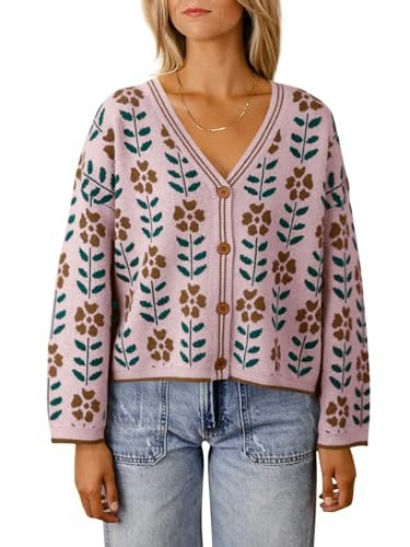 Saodimallsu Women's Floral V-Neck Button-Down Knit Cardigan: $36.53 Saodimallsu Women's Floral V-Neck Button-Down Knit Cardigan: $36.53