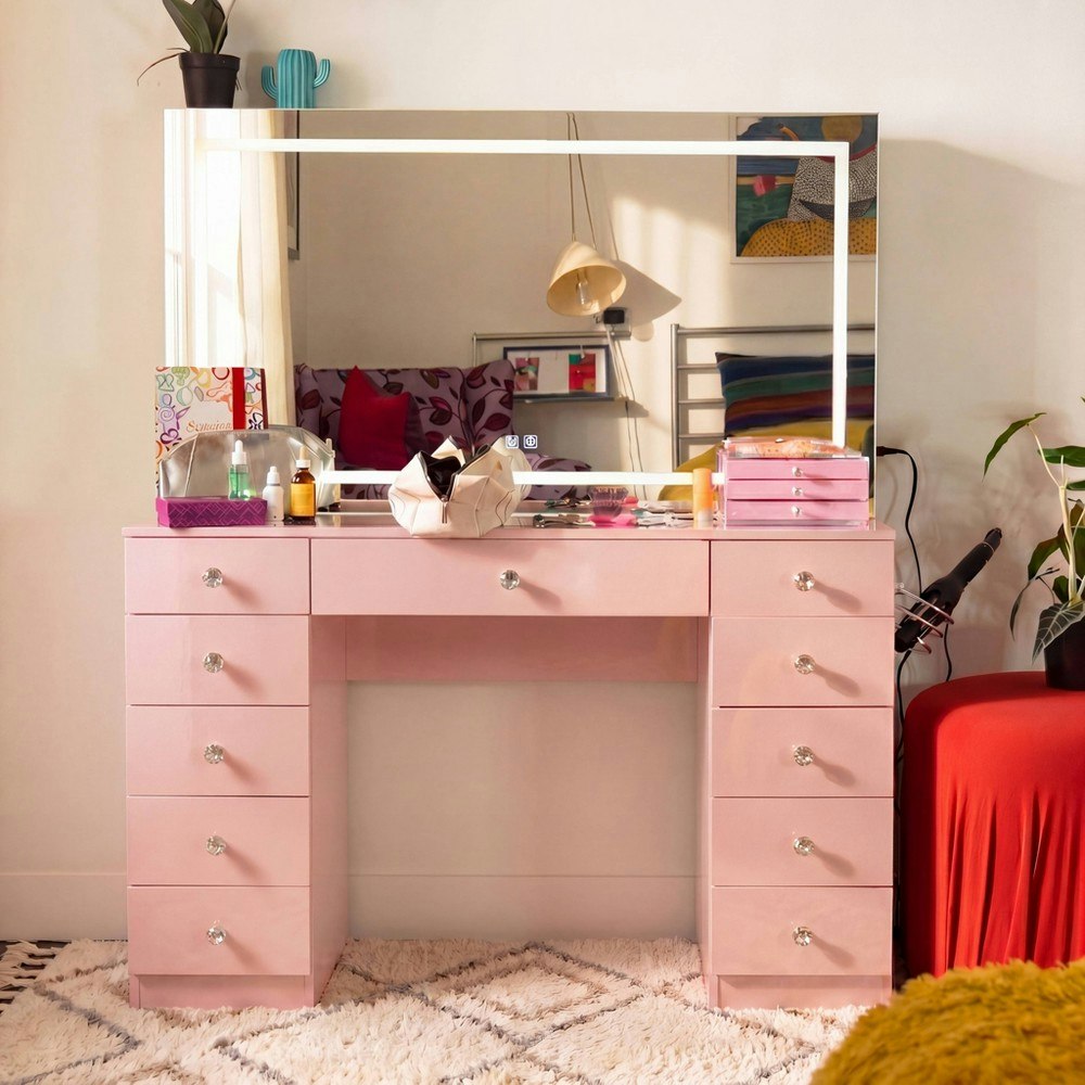 Boahaus Amelia Vanity Desk with LED Mirror: $509.99 Boahaus Amelia Vanity Desk with LED Mirror: $509.99