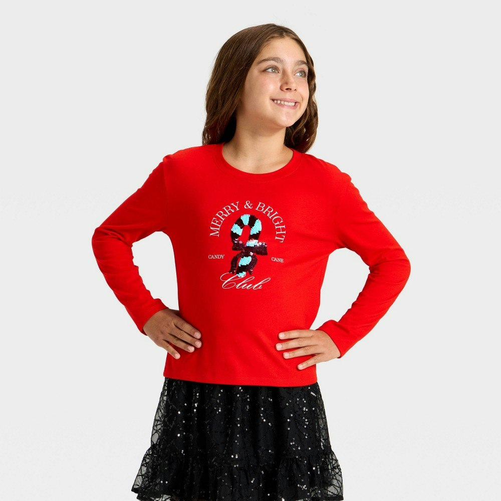 Cat & Jack Girls' Long Sleeve Candy Cane Flip Sequin T-Shirt: $12 Cat & Jack Girls' Long Sleeve Candy Cane Flip Sequin T-Shirt: $12