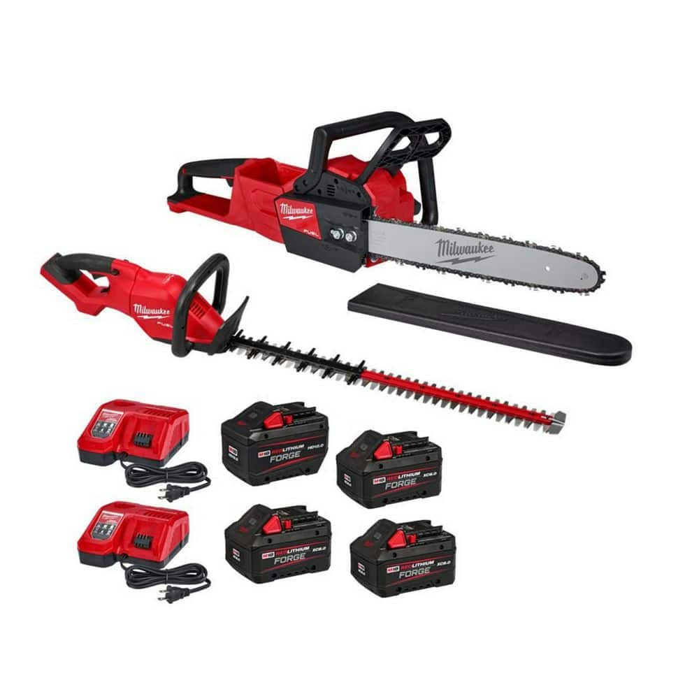 Milwaukee M18 Fuel 16-Inch Chainsaw and 30-Inch Hedge Trimmer Kit w/ 4 Batteries and 2 Chargers: $1,399