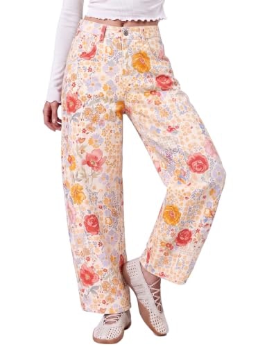 Luvamia Women's Printed Floral Cropped Barrel Jeans: $33.99 Luvamia Women's Printed Floral Cropped Barrel Jeans: $33.99