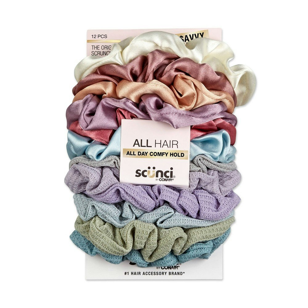 Scünci Satin and Waffle Textured Scrunchies 12-Pack: $6.99