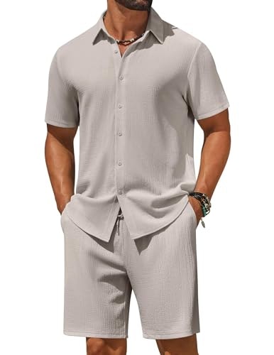 Coofandy Men's 2-Piece Short Sleeve Shirt and Beach Shorts Set: $29.74