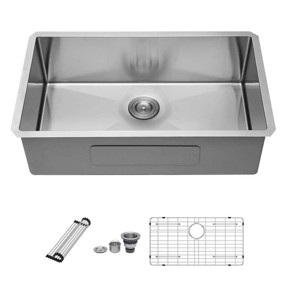 30-Inch Single Bowl 16-Gauge Stainless Steel Kitchen Sink with Basin Rack: $287.09 30-Inch Single Bowl 16-Gauge Stainless Steel Kitchen Sink with Basin Rack: $287.09