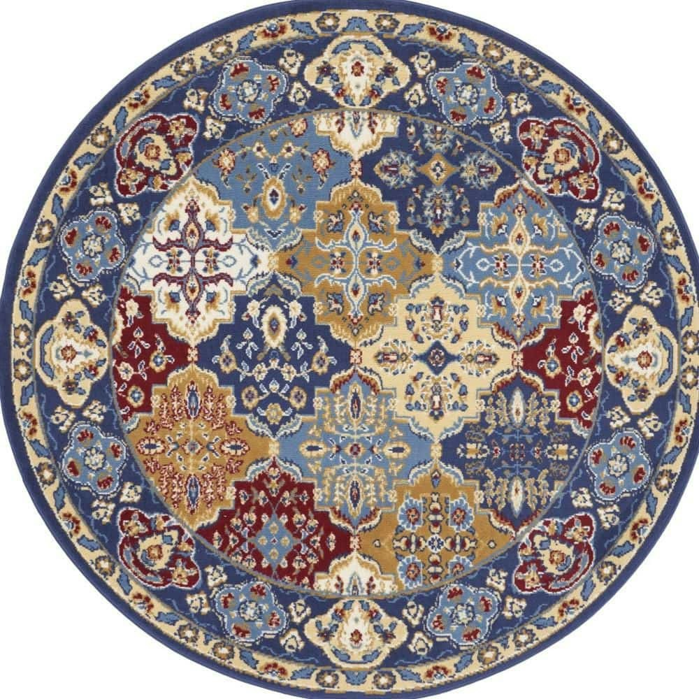 5-Foot Round Blue Trellis Washable Area Rug: $76.99