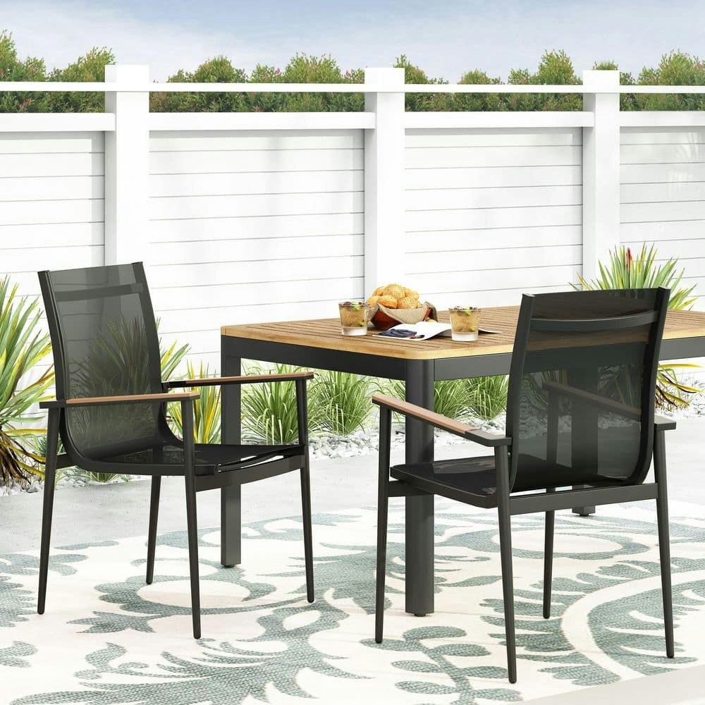 Black Aluminum Mesh Outdoor Dining Chair 2-Pack: $262.52