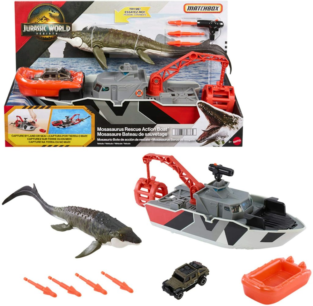 Matchbox Jurassic World Mosasaurus Rescue Boat: $32.99