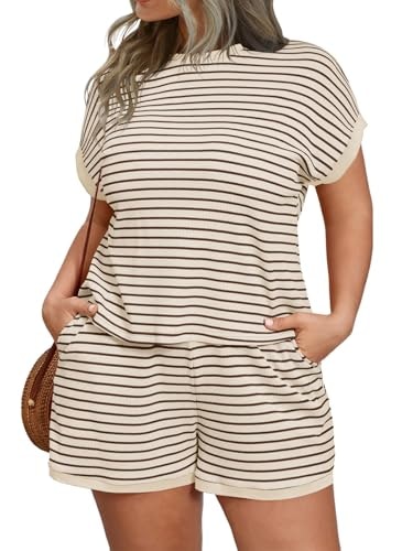 Beautife Women's Plus Size 2-Piece Striped Lounge Shorts Set: $26.99 Beautife Women's Plus Size 2-Piece Striped Lounge Shorts Set: $26.99
