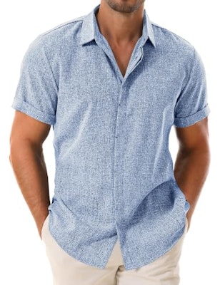 Drazivon Men's Linen Short Sleeve Button Down Shirt for $7 + free shipping w/ Prime