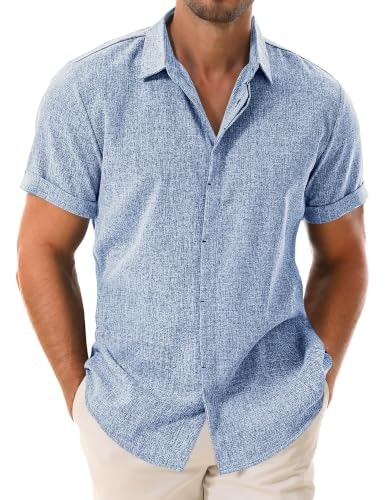 Drazivon Men's Linen Short Sleeve Button Down Casual Beach Shirt: $9.99 Drazivon Men's Linen Short Sleeve Button Down Casual Beach Shirt: $9.99