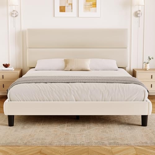 Grusign Queen Velvet Platform Bed Frame: $113.39