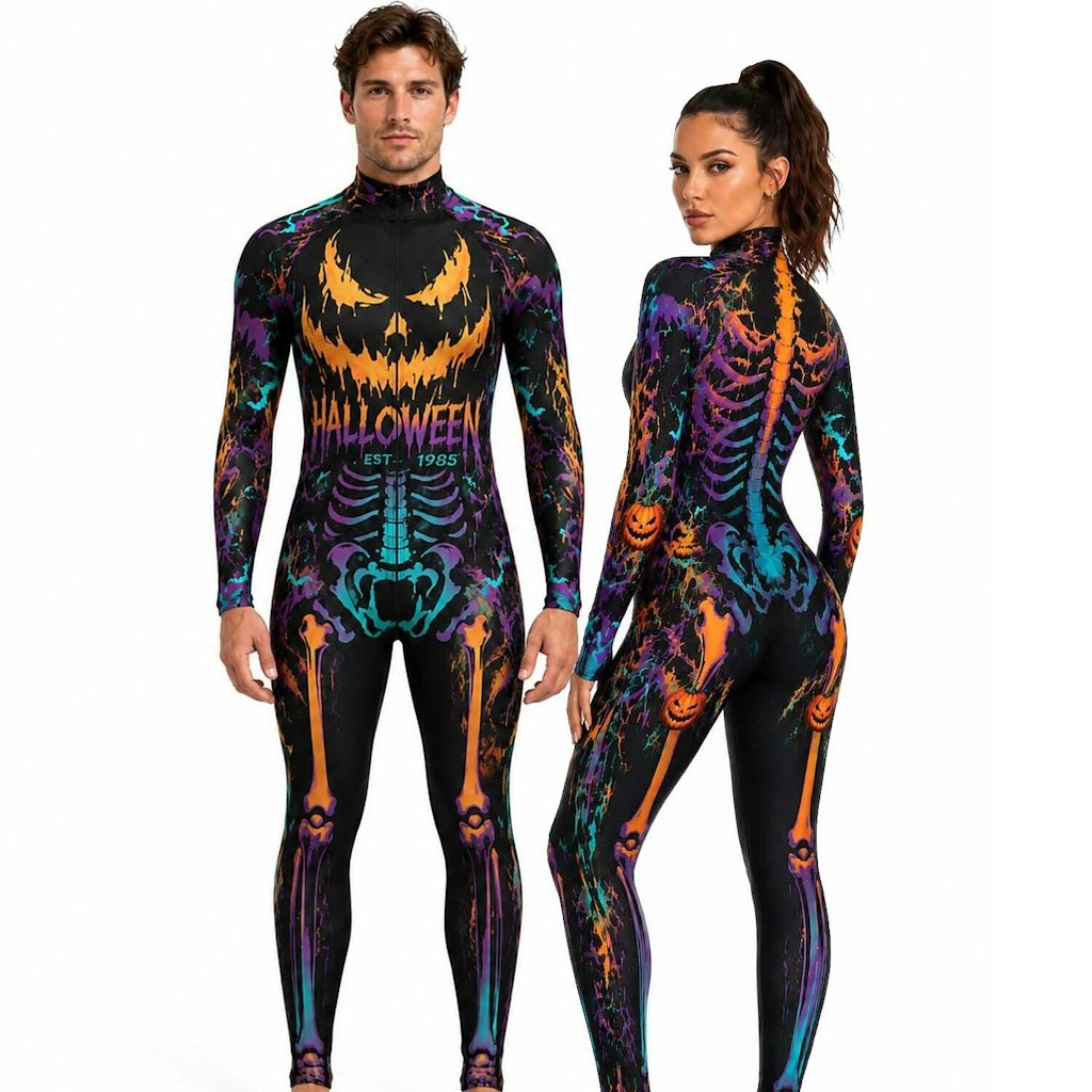 Unisex Gothic Skull Pumpkin Halloween Bodysuit: $18 or $22