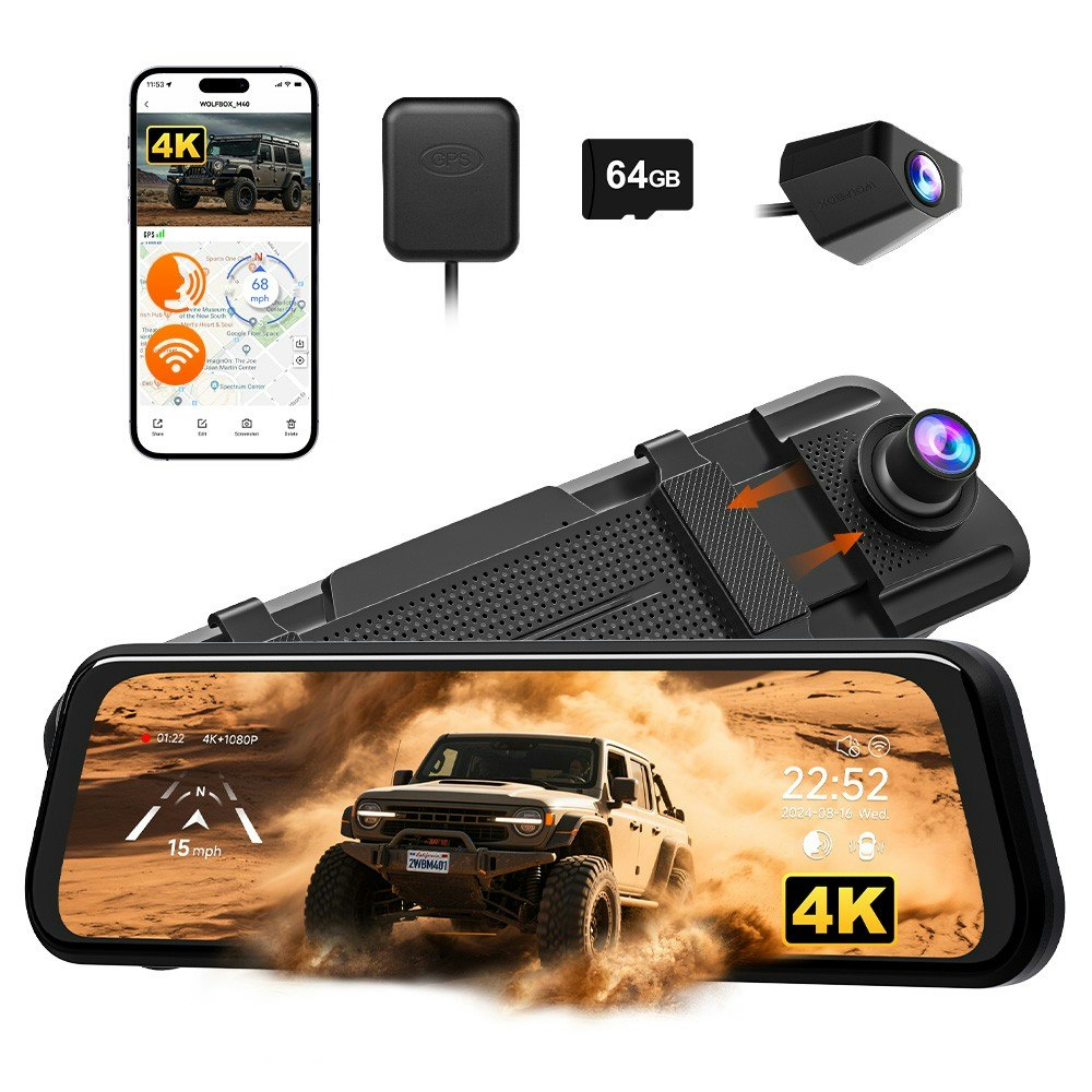WOLFBOX M40 4K 10" Mirror Dash Cam: $80 WOLFBOX M40 4K 10" Mirror Dash Cam: $80