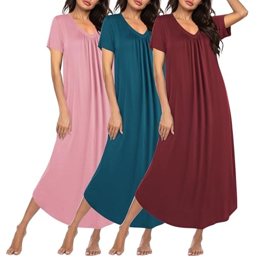Ekouaer Women's Long Nightgown 3-Pack: $29.98 Ekouaer Women's Long Nightgown 3-Pack: $29.98