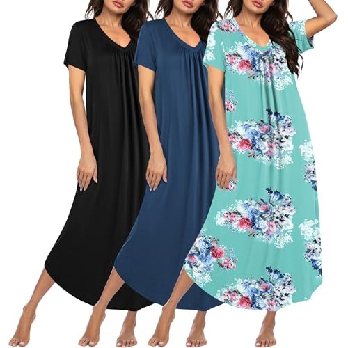 Ekouaer Women's Long Nightgown 3-Pack: $29.97 Ekouaer Women's Long Nightgown 3-Pack: $29.97