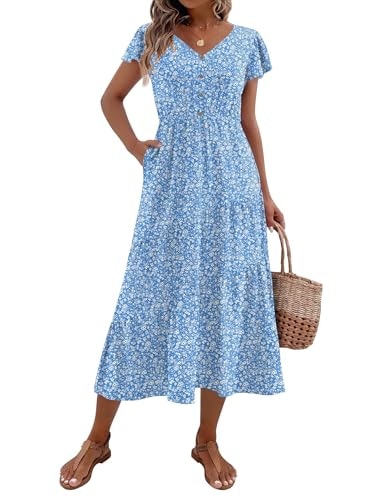 Zeagoo Women's V-Neck Flutter Sleeve Floral Casual Dress: $18.99