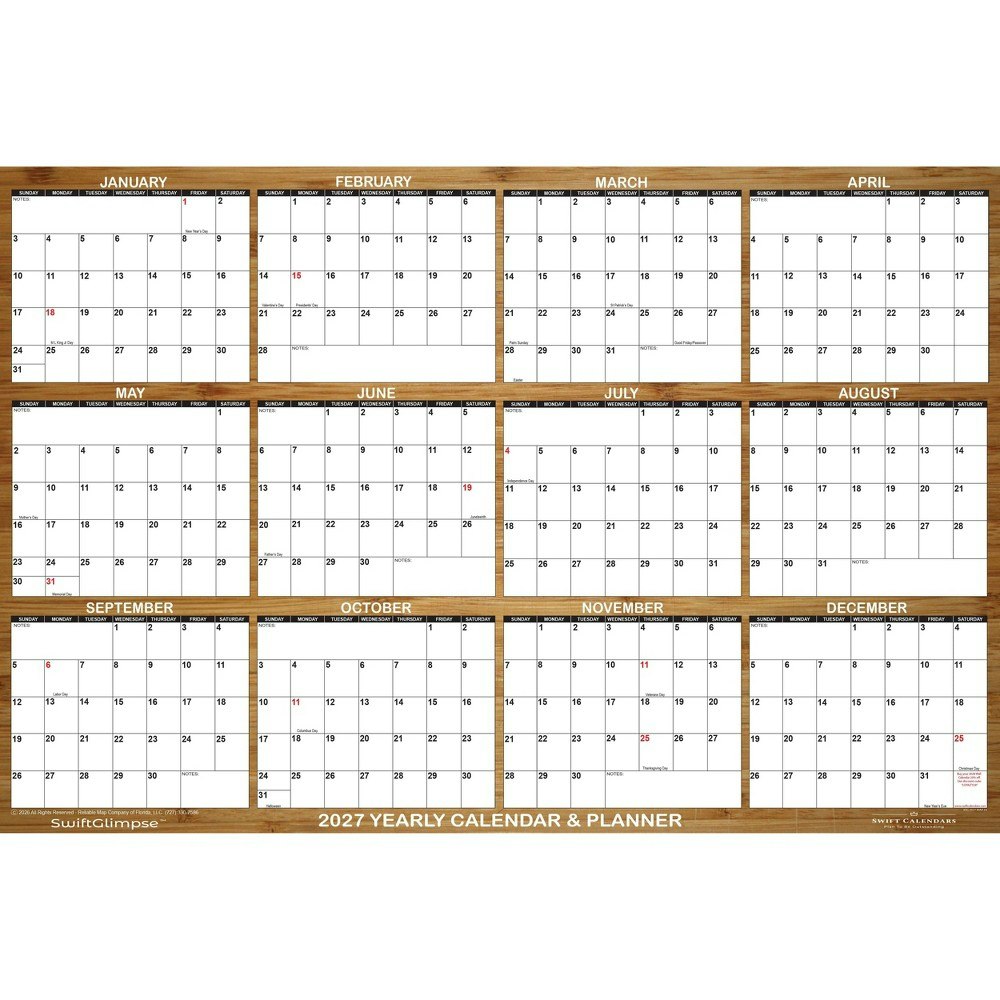SwiftGlimpse 36"x24" Wood Wall Calendar: $29.99