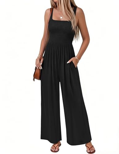 Women's Sleeveless Boho Smocked Wide Leg Jumpsuit: $23.59