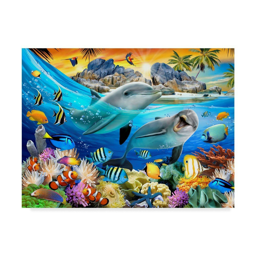 24" x 32" Surf Dolphins Canvas Wall Art: $55.99 24" x 32" Surf Dolphins Canvas Wall Art: $55.99