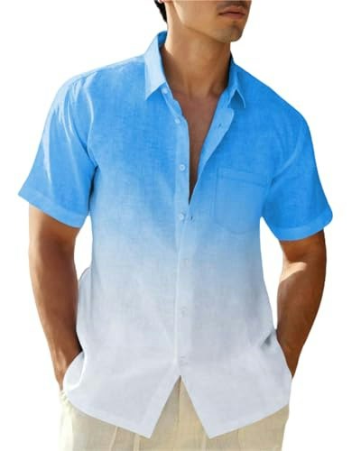 Xingcool Men's Gradient Linen Short Sleeve Shirt: $22.09