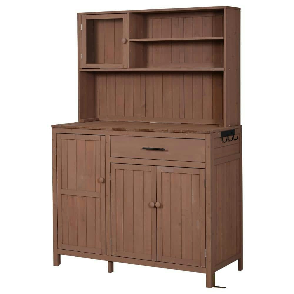 Dark Brown Wood Potting Bench with Storage Cabinet: $416.36