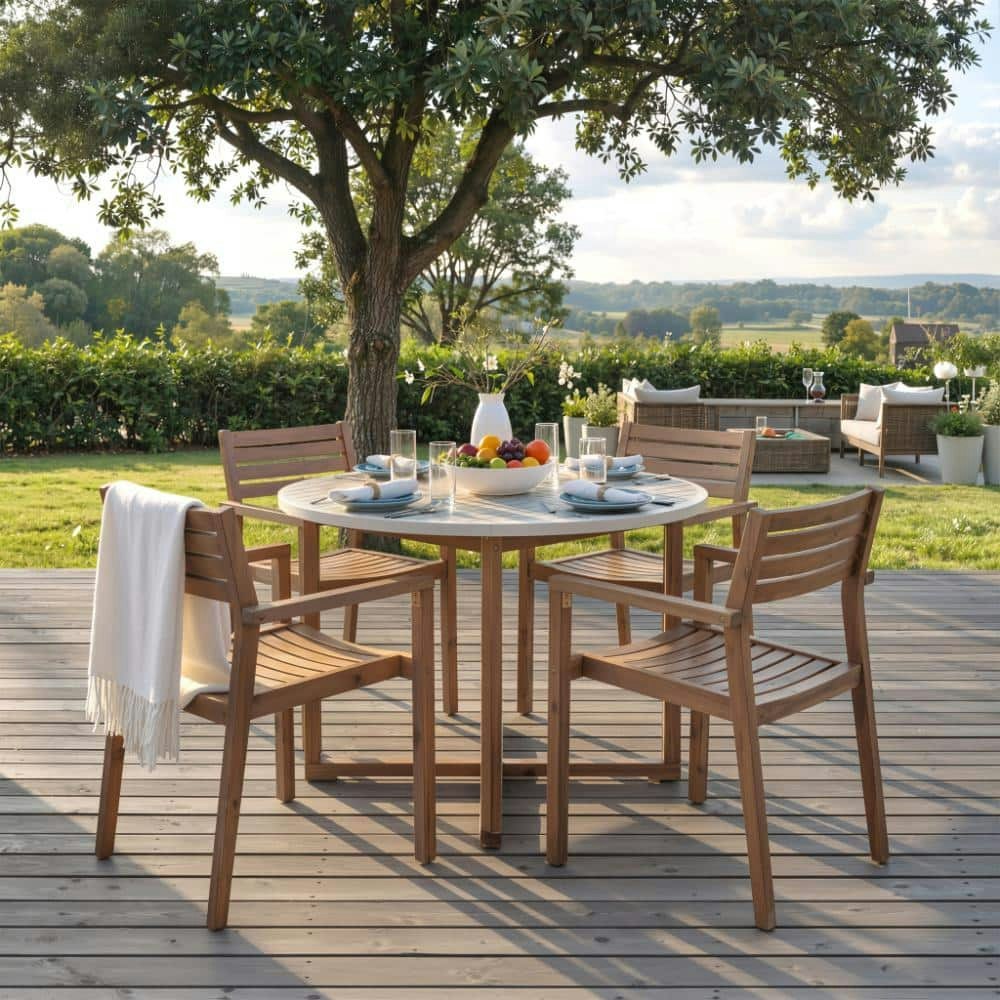 5-Piece Acacia Wood Outdoor Dining Set: $716.20 5-Piece Acacia Wood Outdoor Dining Set: $716.20