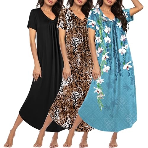 Ekouaer Women's Long Nightgown 3-Pack: $29.98 Ekouaer Women's Long Nightgown 3-Pack: $29.98