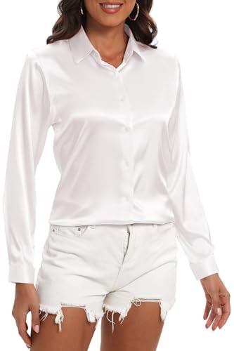 Couxily Women's Long Sleeve Satin Button-Down Shirt: $16.14