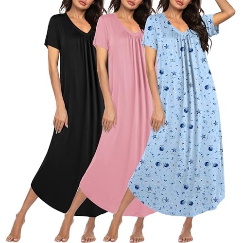 Ekouaer Women's Long Nightgown 3-Pack: $29.96 Ekouaer Women's Long Nightgown 3-Pack: $29.96